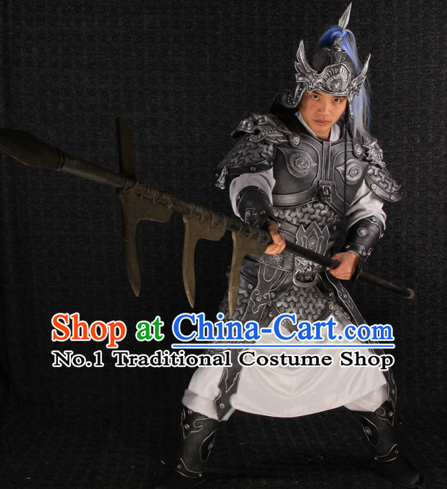 Ancient Chinese Superhero General Armor Costumes and Helmet Complete Set for Men