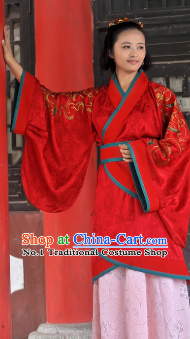 Chinese Traditional Red Bridal Dress and Hair Accessories Complete Set for Women