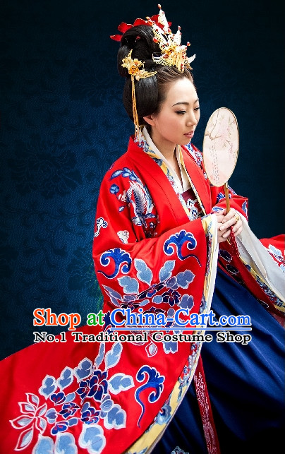 Chinese Traditional Red Bridal Attire and Hair Accessories Complete Set for Women