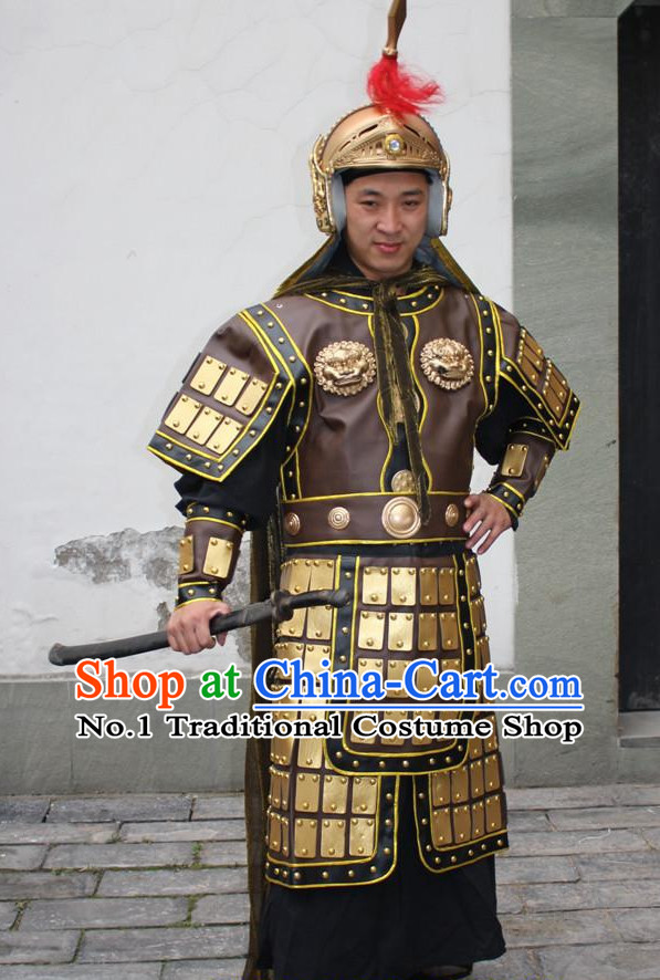 Ancient Chinese General Armor Costumes and Helmet Complete Set for Men