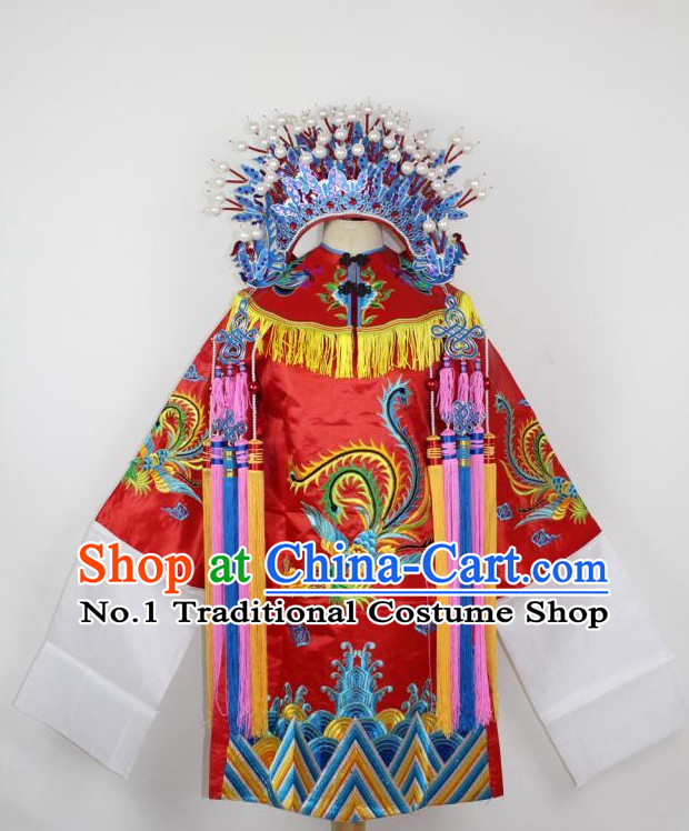 Chinese Ancient Wedding Opera Costumes and Hat Complete Set for Kids