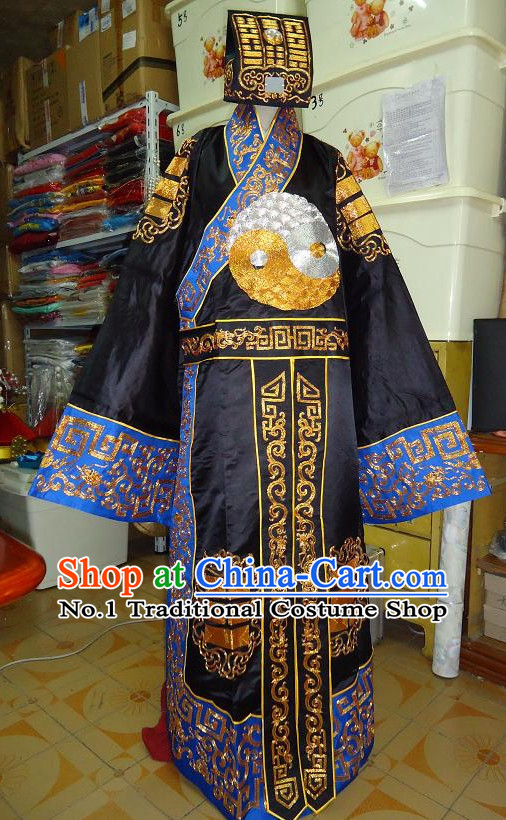 Chinese Ancient Taoist Costumes and Hat Complete Set for Men