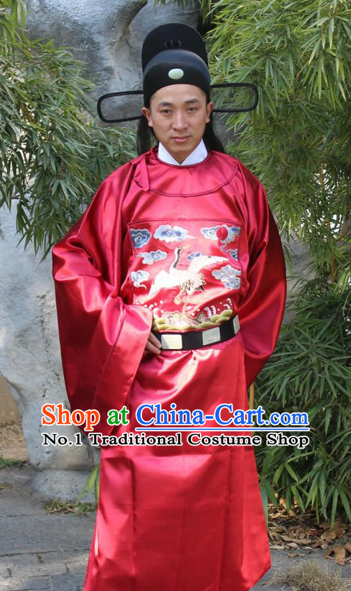 Chinese Ancient Ming Dynasty Official Costumes and Hat Complete Set for Men