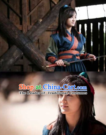 Ancient Korean Female Bodyguard Costume and Headband Complete Set