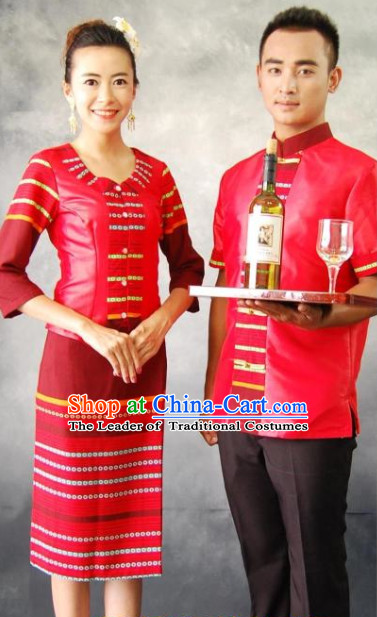 Lucky Red Thailand Traditional Clothes 2 Sets for Men and Women