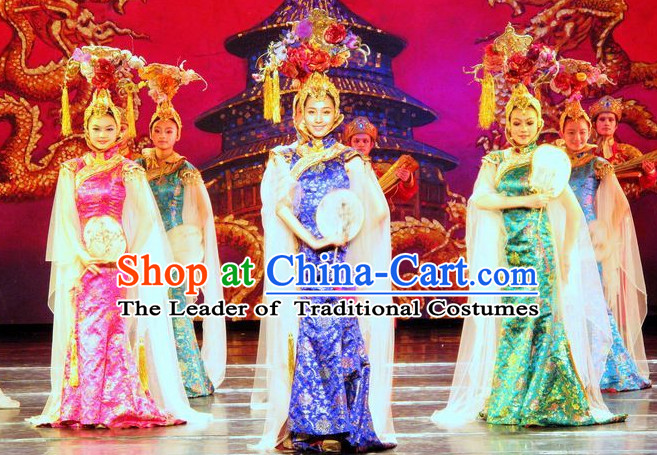 Blue Qing Style Dress and Hair Decorations for Women