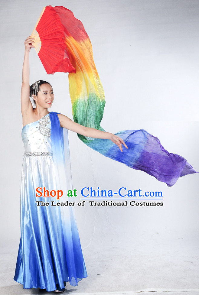 Rainbow Color Pure Silk Dance Fan