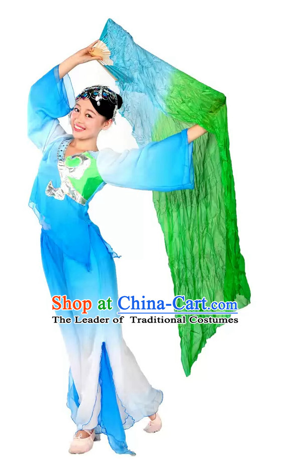 Color Transition Green Blue Silk Dance Fan