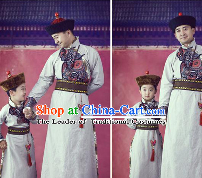 Mongolian Clothing and Hats 2 Sets for Father and Son