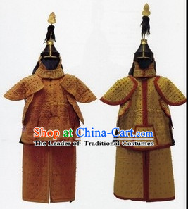 Chinese Classical Qing Dynasty General Armor Costume and Helmet