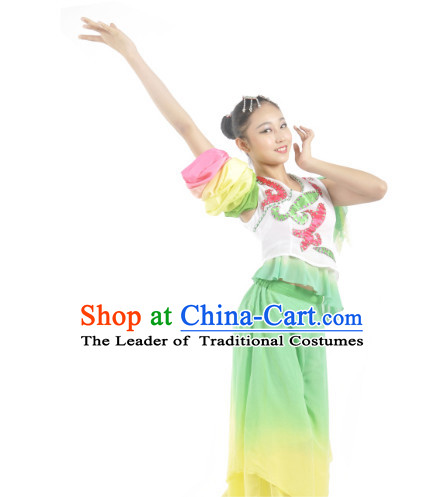 Custom Made Chinese Ribbon Dance Costume and Headpieces Complete Set for Women