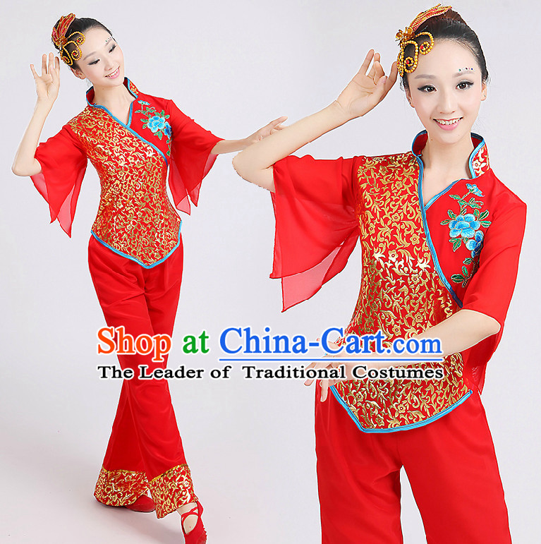 Chinese Red Folk Dance Costumes Group Dancing Costume Dancewear China Dress Dance Wear