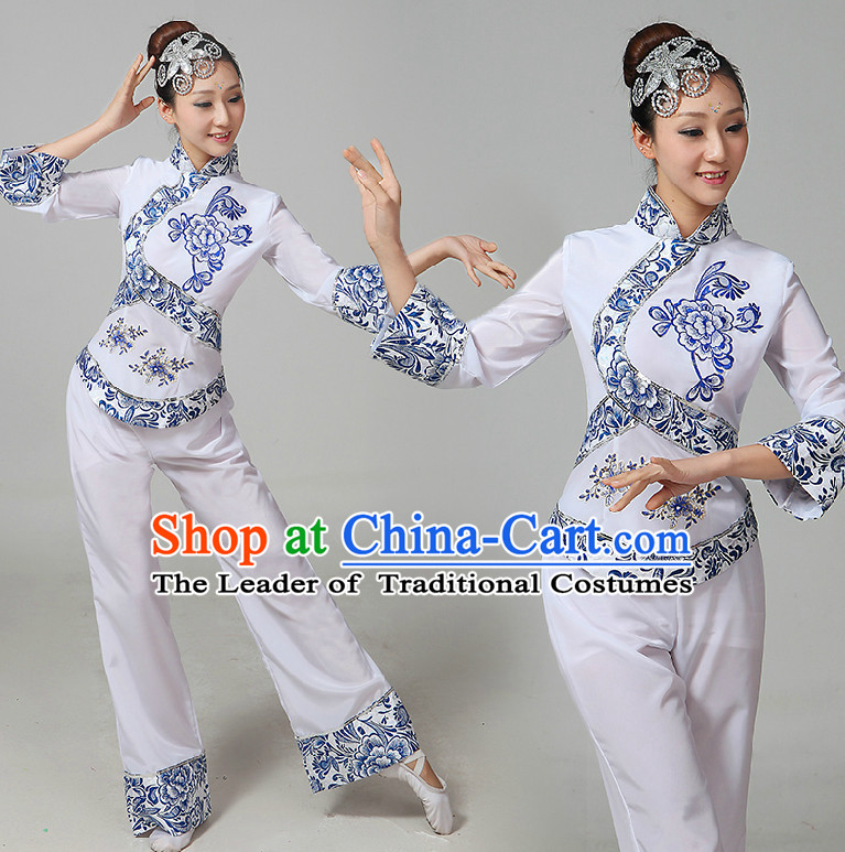 Chinese Handkerchief Dance Costumes Ribbon Dancing Costume Dancewear China Dress Dance Wear and Hair Accessories Complete Set