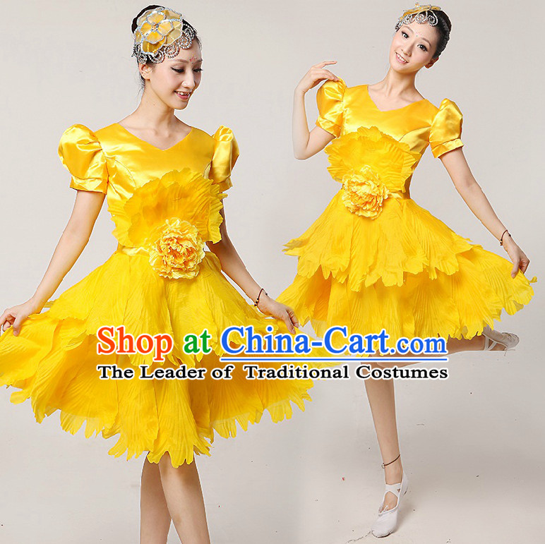 Chinese Stage Dance Costumes Ribbon Dancing Costume Dancewear China Dress Dance Wear and Hair Accessories Complete Set