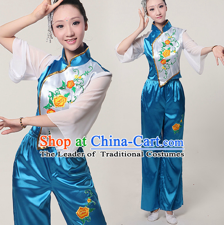 Asia Dance Costumes Ribbon Dancing Costume Dancewear China Dress Dance Wear and Headwear Complete Set