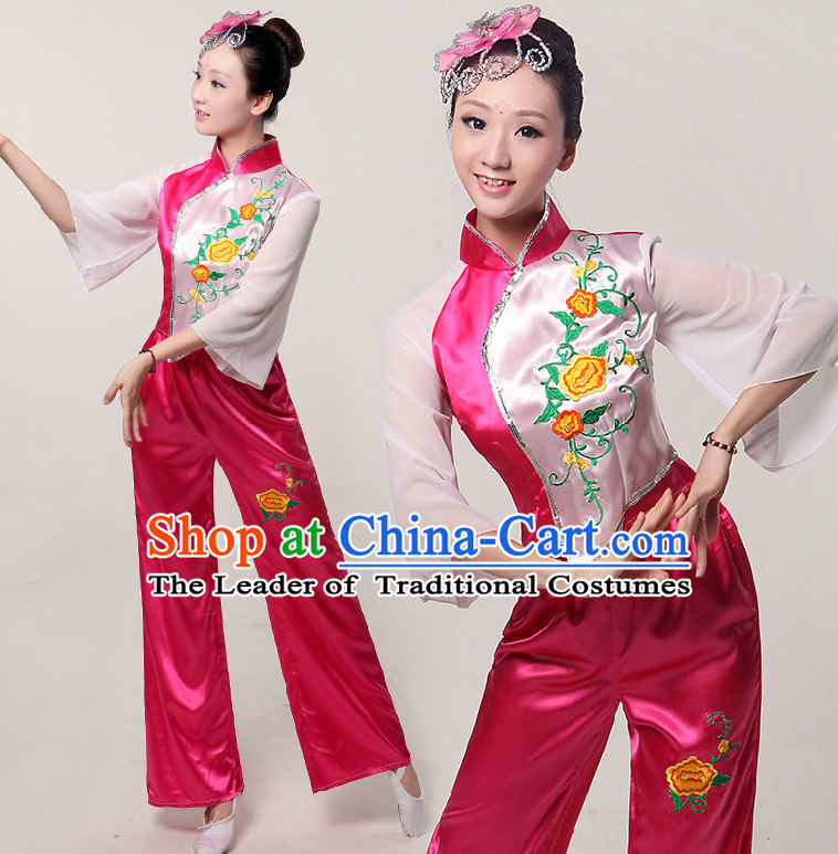 Asia Dance Costumes Ribbon Dancing Costume Dancewear China Dress Dance Wear and Headwear Complete Set