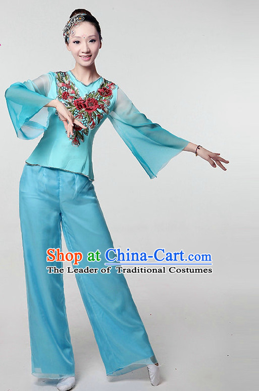 Asia Dance Costumes Ribbon Dancing Costume Dancewear China Dress Dance Wear and Headpieces Complete Set