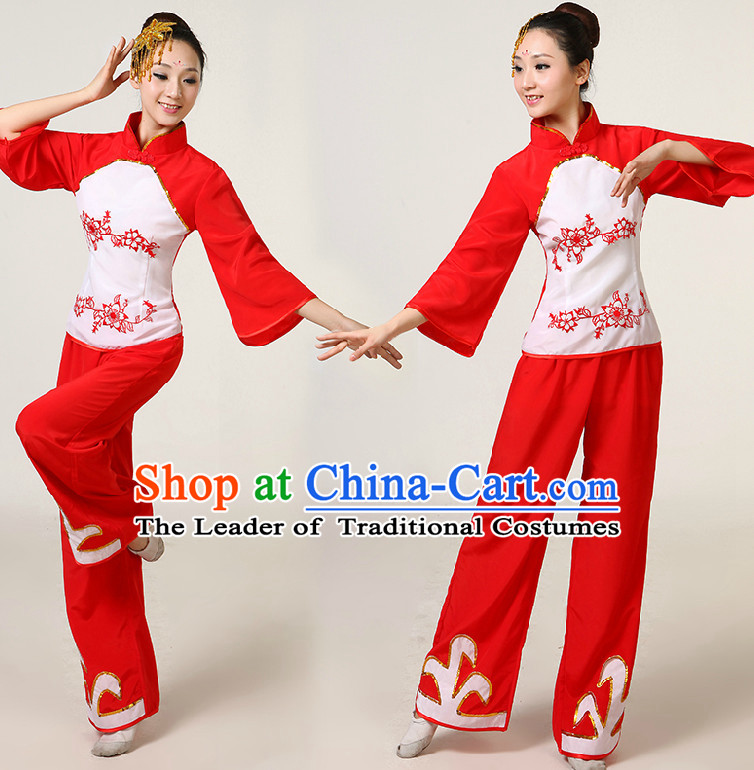 Asia Dance Costumes Ribbon Dancing Costume Dancewear China Dress Dance Wear and Headpieces Complete Set