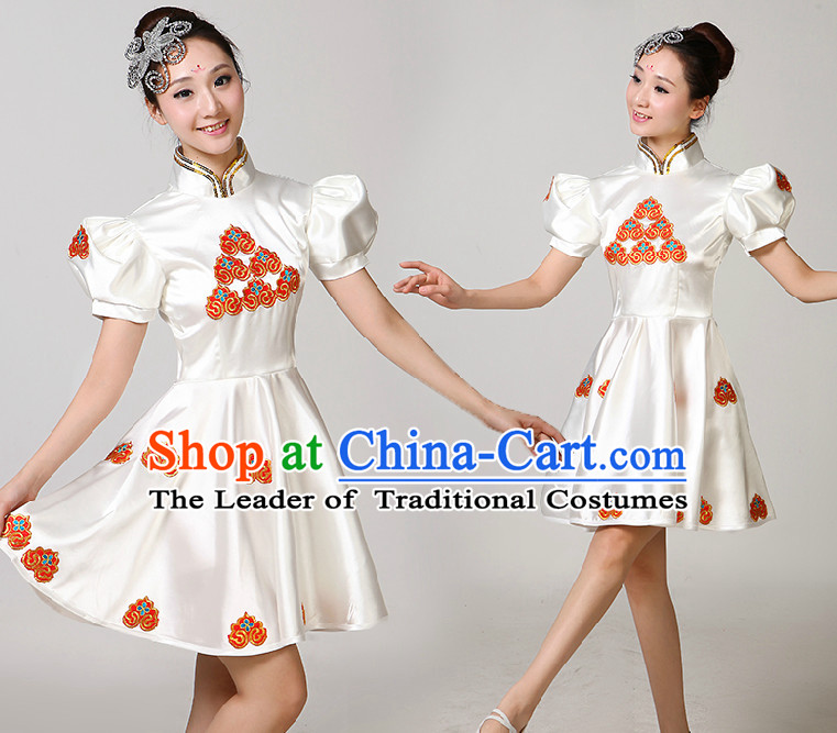 Asian Dance Costumes Competition Costumes Dancewear China Dress Dance Wear and Headpieces Complete Set