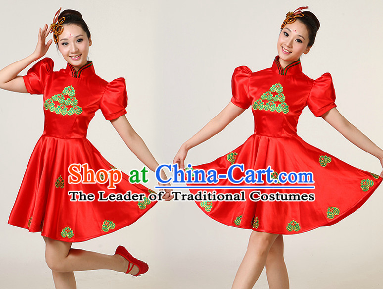 Asian Dance Costumes Competition Costumes Dancewear China Dress Dance Wear and Headpieces Complete Set