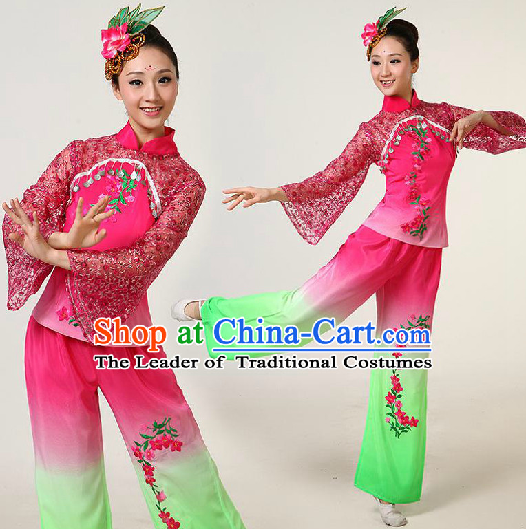 Chinese Dance Costumes Competition Costumes Dancewear China Dress Dance Wear and Headpieces Complete Set