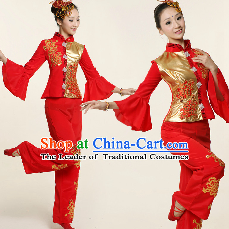 Chinese Dance Costume Competition Costumes Dancewear China Dress Dance Wear and Headpieces Complete Set