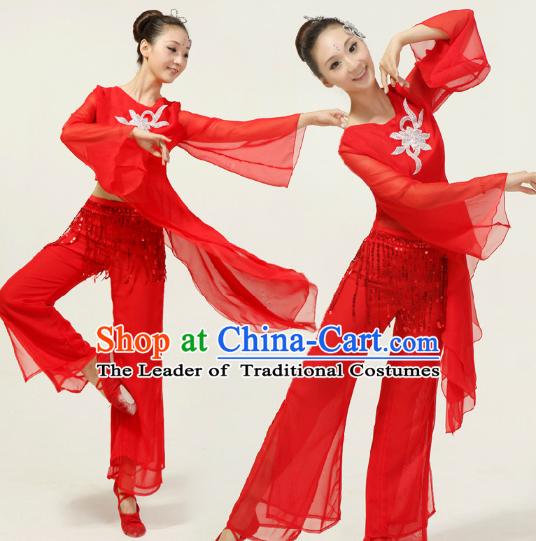 Asian Dance Costume Competition Costumes Dancewear China Dress Dance Wear and Headpieces Complete Set