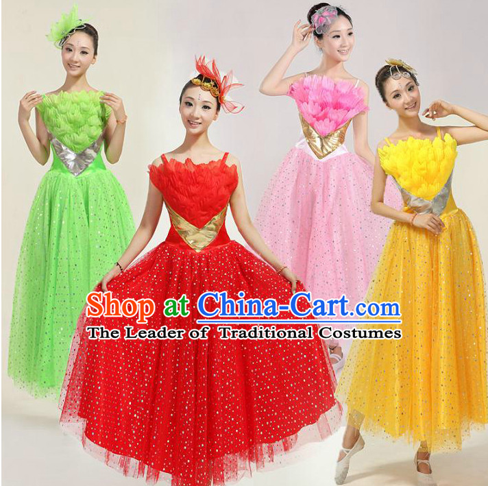 Asian Dance Costume Competition Costumes Dancewear China Dress Dance Wear and Headpieces Complete Set