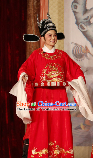 Red Chinese Opera Stage Performance Official Costume and Hat Complete Set