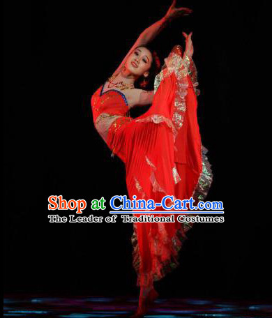 Chinese Stage Performance Red Dai Dancing Costume and Head Wear for Women