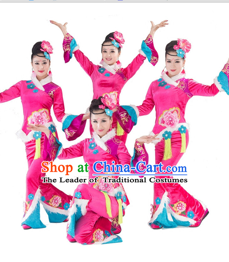 Pink Traditional Chinese Spring Festival Dance Costumes and Headwear Complete Set for Women