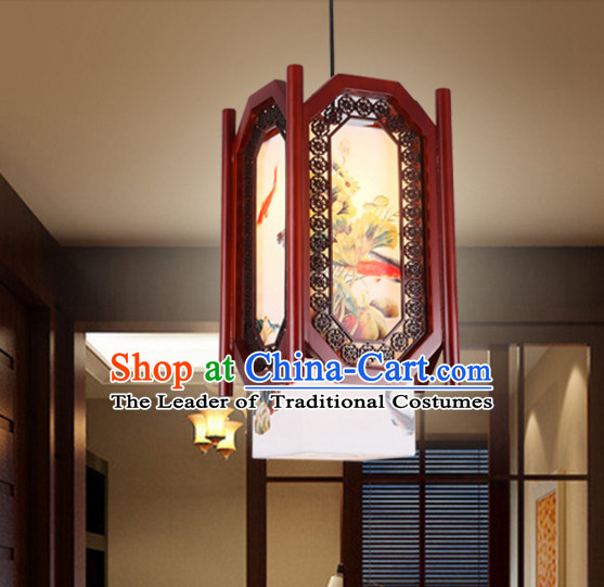 Chinese Ancient Handmade and Carved Natural Wood Hanging Palace Lantern