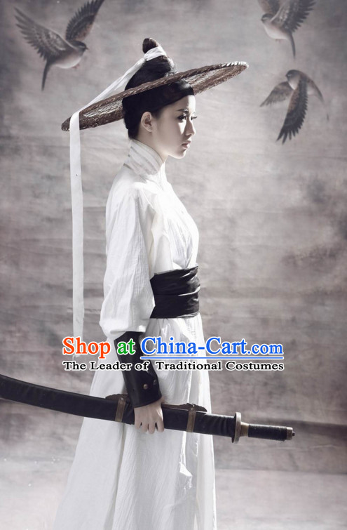 Ancient Chinese Swordsmen Costume and Hat Complete Set