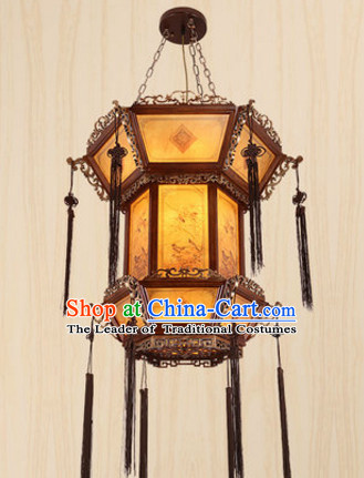 Chinese Classical Handmade and Carved Natural Wood Hanging Palace Lantern