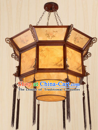 Chinese Classical Handmade and Carved Natural Wood Hanging Palace Lantern