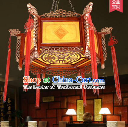 Chinese Classical Handmade and Carved Natural Wood Hanging Palace Lantern