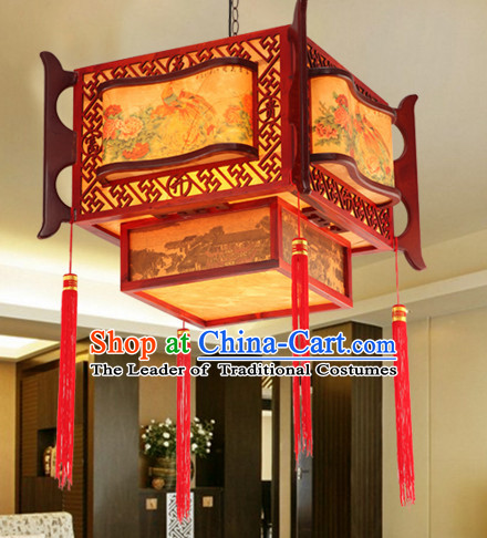 Chinese Classical Handmade and Carved Natural Wood Hanging Palace Lantern