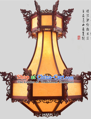 Chinese Classical Handmade and Carved Natural Wood Hanging Palace Lantern