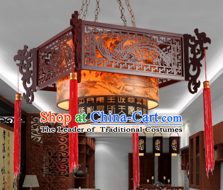 Chinese Classical Handmade and Carved Natural Wood Hanging Palace Lantern