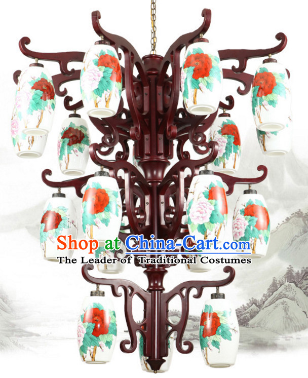 Chinese Classical Handmade and Carved Natural Wood Hanging Palace Lantern