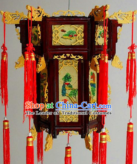 Traditional Chinese Classical Natural Wood and Carved Hanging Palace Lantern