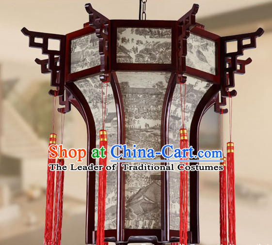 Traditional Chinese Classical Natural Wood and Carved Hanging Palace Lantern