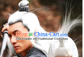 Chinese Ancient White Male Hairstyle Long Wigs