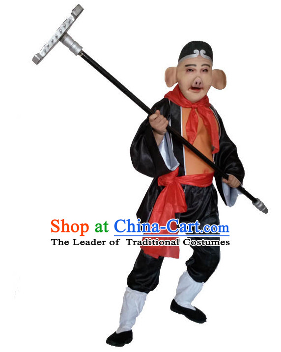 Top Chinese Journey to the West Pig Costume Zhu Ba Jie Costumes and Mask Complete Set for Men