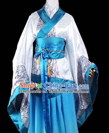 Blue White Traditional Chinese Classical Female Wife Clothing Complete Set