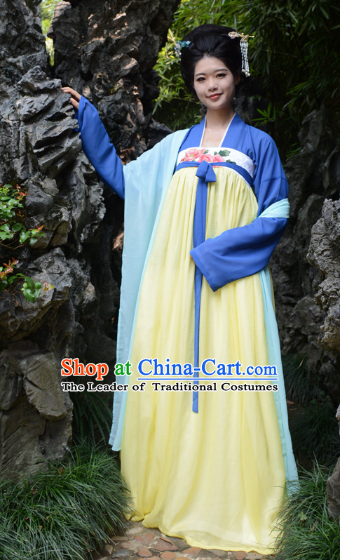 Ancient Chinese Tang Dynasty Hanfu Garment Clothing and Hair Accessories Complete Set for Women