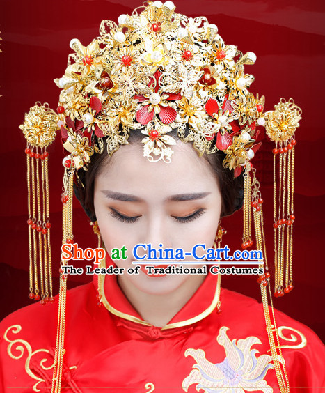 Traditional Chinese Princess Brides Wedding Headpieces Hair Jewelry Decorations Hairpins Phoenix Crown