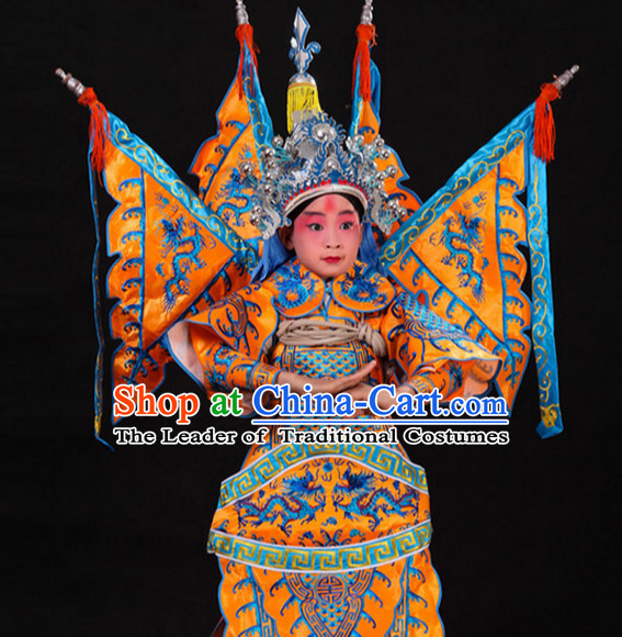 Yellow Chinese Classic Peking Opera Costume Beijing Opera Costumes Wusheng Armor Complete Set for Adults Kids Men Boys