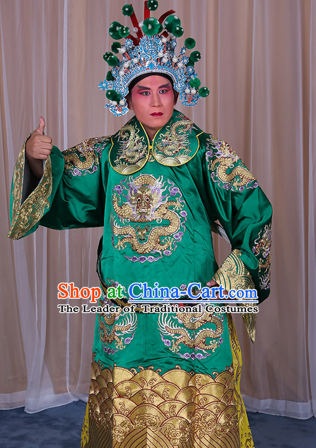 Embroidered Chinese Classic Peking Opera Long Mang Dragon Robe Costume Beijing Opera Official Costumes Complete Set for Adults Kids Men Boys