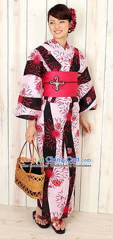 Traditional Japanese White Kimono Fashion Furisode Yukata Clothing Stain Robe Dress online Complete Set for Women